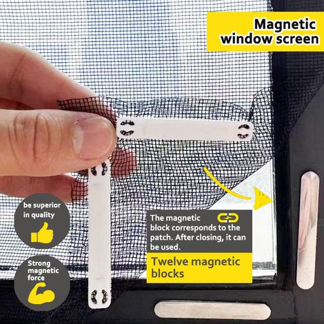 Moustiquaire à velcro, convient aux fenêtres jusqu'à 150 x 130 cm  12 aimants pour une installation facile – sans perçage ni vis [Noir] (1/5)