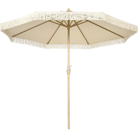 Parasol de jarden enclenable parasol avec manivelle à franges style bohème 8 baleenes Ø 265 x 244H cm crème (1/5)