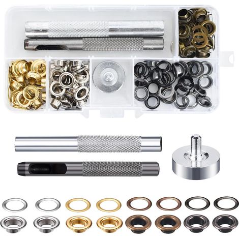 100 Set Kit de Grommets Eyelets pour le cuir 6mm avec 3PCS Pince a Oeillet Kit de Grommets Eyelets Outils Oeillet de rondelle Kit pour DIY Couture Chaussures Ceintures Sacs à Dos Vêtements Tentes (1/5)