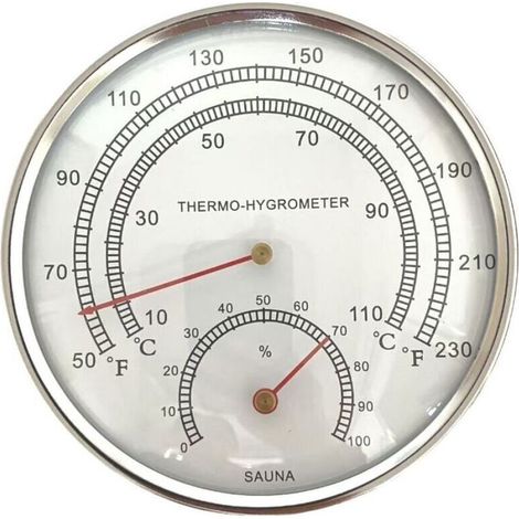 Thermomètre et hygromètre 2 en 1 pour sauna avec finition argentée - Mesure de la température et de l'humidité - Convient aux hammams et saunas