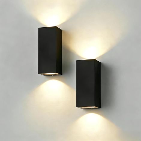 Applique Murale Extérieure Noire Carrée GU10 5W 3000K 2 Pcs (1/5)