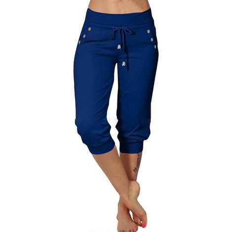 Sportliche Capri-Leggings mit hohem Bund, geeignet für Damen, atmungsaktives Material, elastischer Bund, lässige Sporthose, dunkelblau, Größe M (1/5)