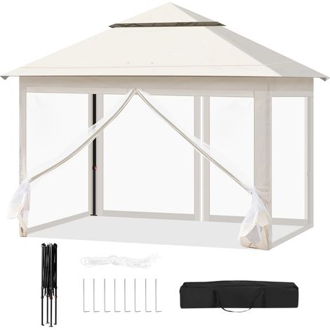 Faltbarer Pavillon (3 m x 3 m), Gartenmarkise mit Moskitonetz, Höhenverstellbare Pergola, UV-Schutz inklusive Tragetasche