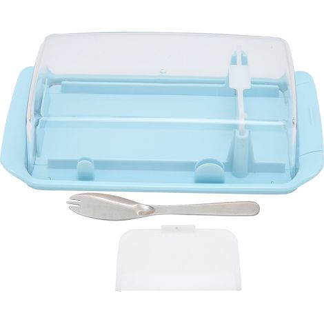 Boîte à beurre rectangulaire 2 en 1 avec compartiment secret pour fromage, idéale pour la maison, le restaurant et la cuisine (bleue). (1/5)