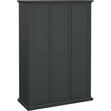 Garde-robe 3 Portes Dolor, Armoire Chambre, Penderie, 5 Étagères, 60,5x138,8 cm Gris