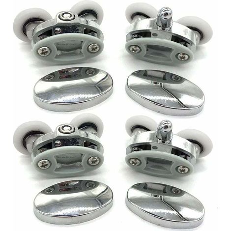 Set of 4 shower door rollers - Two wheels - Oval - Butterfly shape (23mm) (1/4)