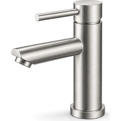 M11103 Mitigeur Lavabo Inox Brossé, 73 mm, Monocommande compacte pour eau chaude et froide, cartouche céramique, aérateur, raccord G (1/5)