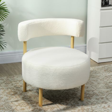 Poltrona, poltrona relax, reclinabile con rivestimento in pile sherpa, gambe in metallo effetto legno, poltrona imbottita, 67 x 67 x 71 cm, bianco crema