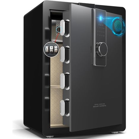 29KG Lourd Coffre Fort en Acier, 82L Coffre-fort Électronique avec Empreinte, Digitale Code et Clé, pour Maison et Bureau, Idéal pour Bijoux, et Documents A4, Notice en Français (Noir,82L) (1/5)