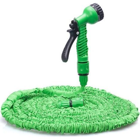 25 Fuß langer, dehnbarer Gartenschlauch, leicht, mit 7-Funktionsdüse, dreilagigem Latexkern, strapazierfähigem Gewebe, einfach zu verstauen (1/4)
