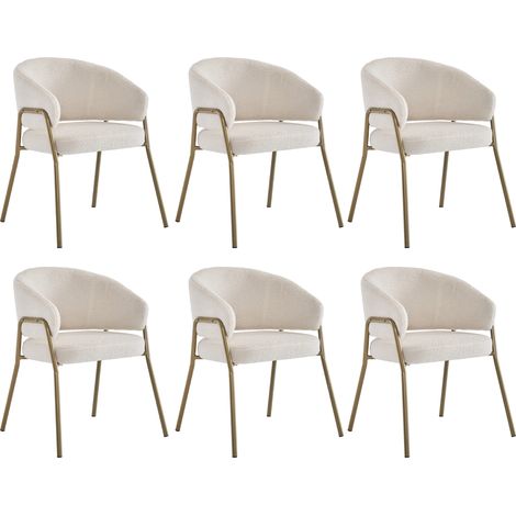 Silla De Comedor Silla Tapizada con Respaldo Perforado y Patas Doradas, Tapizado De Forro Polar Blanco (1/5)