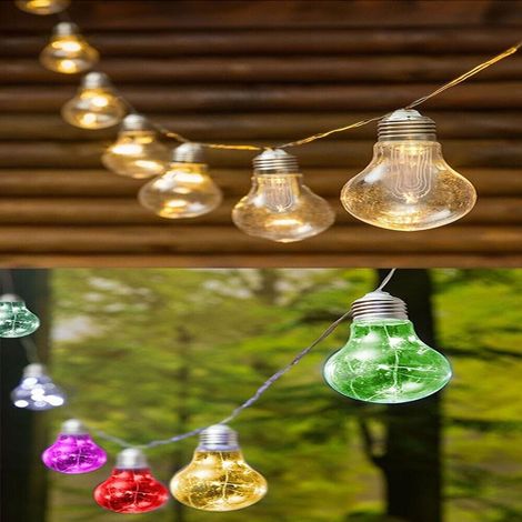 Catena luminosa da esterno ricarica solare bianco caldo stringa 10 lampadine multicolore per decorare pub ristorante giardino - colorigenerali: MULTICOLOR (1/5)
