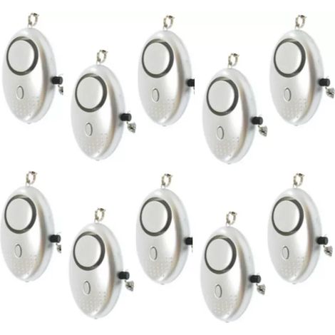 Kit 10 alarmes personnelles argentées avec sirène 140 dB et lampe de poche intégrées (1/3)