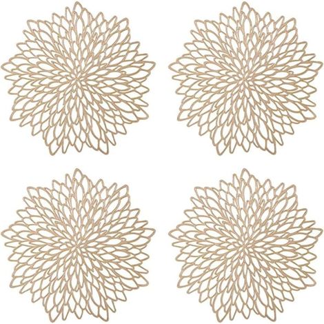 Lot de 4 sets de table dorés, sets de table ronds creux, sets de table ronds en plastique, utilisés pour l'isolation thermique des assiettes et la décoration de table (dorés) (1/5)