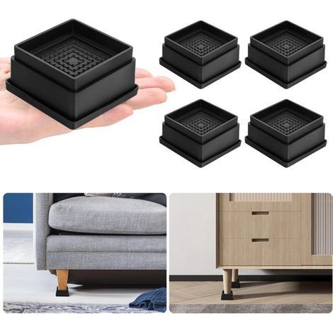 4 Pieds Rehausseurs Réglables pour Lit, Table, Chaise ou Canapé – Hauteur 2,5 cm, Antidérapants et Empilables – Noir (1/5)