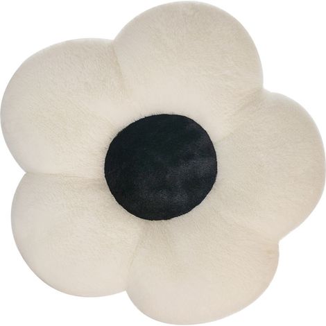Coussin décoratif en poils de lapin à motif floral, idéal pour canapés de bureau, chaises, chambres d'étudiants, futons pétales, coussin tournesol, blanc (1/5)