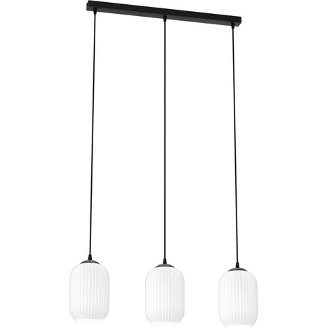 Lampadario 3 Luci Verdi In Acciaio Nero E Vetri Plissettati Color Opale (1/4)