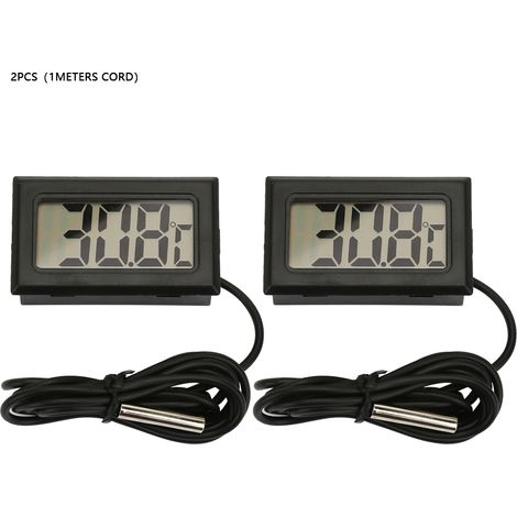 Thermomètre digital LCD 2pcs noir avec câble 1m mini compact haute précision plage -50 à 110°C pour intérieur (1/5)