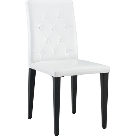 Table et chaises de salle à manger ronde en verre trempé 85 cm, 1 table et 4 chaises blanches en cuir régénéré, style moderne pour petit espace - CHICFURN (1/5)