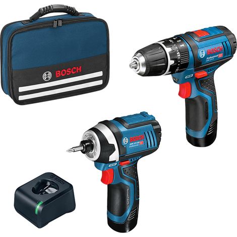 Set Trapano Avvitatore GSB 12V-15 + Avvitatore ad impulsi GDR 12V-105 con 2 batterie Litio 2.0 Ah in soft bag 0615990L9C Professional BOSCH