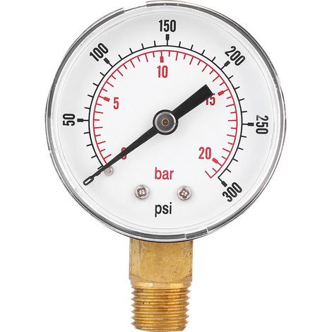 Manomètre 50mm filetage laiton 1/4 BSPT pour carburant, air, huile, gaz, eau (0-300 PSI, 0-20 bar) (1/5)