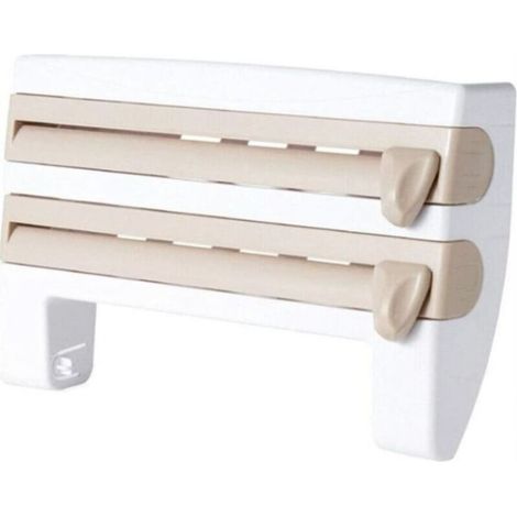 Portarotolo da cucina a parete quattro in uno (confezione in plastica), dispenser multifunzionale per pellicola trasparente (1/4)