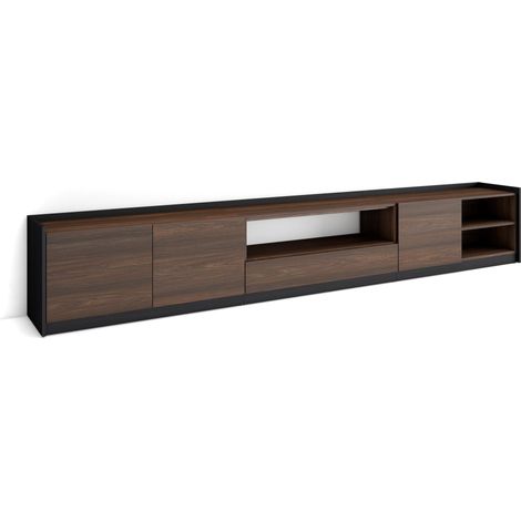 Skraut Home - TV-Schrank, Lowboard, 310x37x50cm, Für TV-Geräte bis zu 80", Fernsehtisch, Dunkler Eiche und Schwarz (1/5)