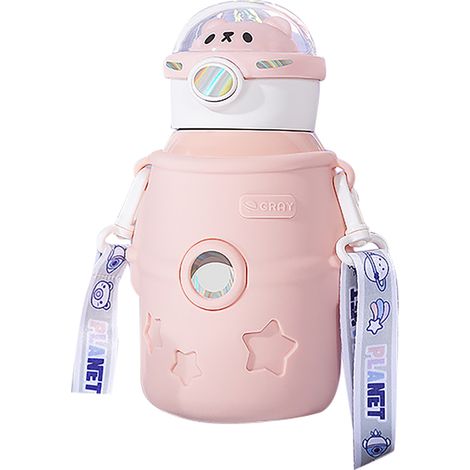 Isolierter Kinderbecher aus Edelstahl, 500 ml, mit Strohhalm und Deckel, Rosa (1/5)