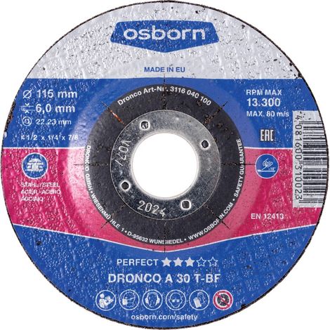 Dronco - A 30 T-BF Perfect - 115 x 6.0 x 22.2mm Metal Grinding Disc (1/2)