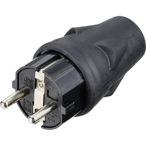 Sygonix SY-5806884 Fiche électrique mâle avec terre caoutchouc 250 V/AC noir IP44 (1/5)
