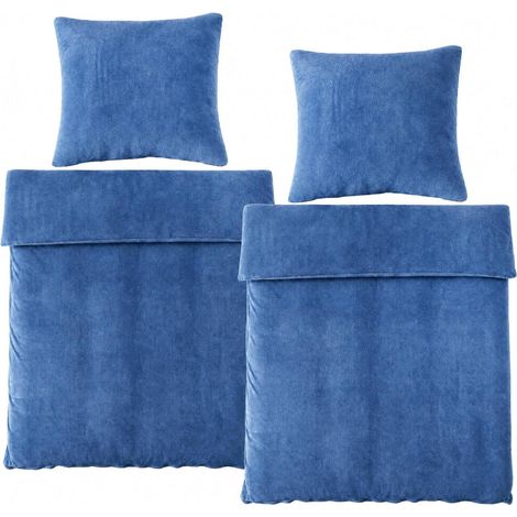 Bettwäsche-Set Flanell 135x200cm 4-teilig marineblau warm kuschelig mit Reißverschluss