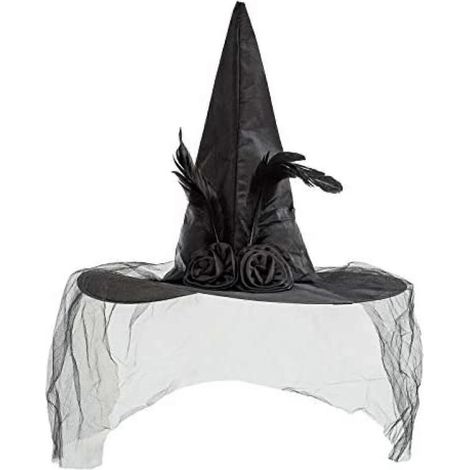 Chapeau de sorcière noir avec voile et plumes - Accessoires de déguisement pour Halloween, Jour des Morts et la mariée cadavérique - Accessoires de carnaval (1/5)