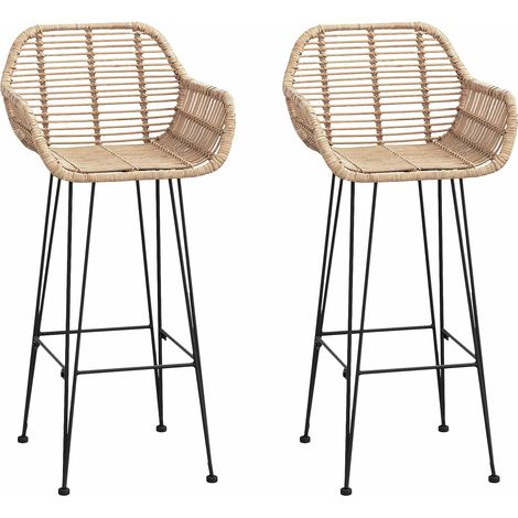 Bar Chair 2 pcs 55 x 52 x 105 cm Rattan and Iron vidaXL