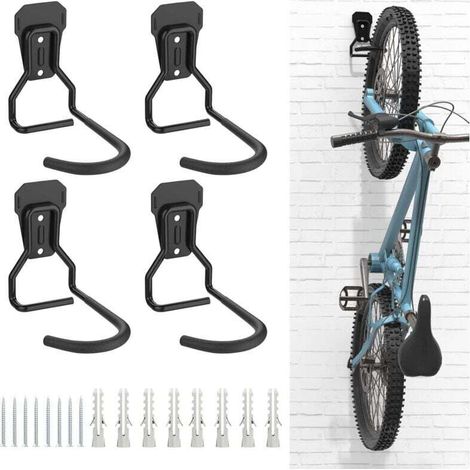 Lot de 4 Crochets Vélo, Supports de Cintre de Vélo en Fer, Support Mural de Rangement pour Vélos Robuste en Forme de L, Support Vertical de Vélo Pratique pour Maison Garage, Noir (1/5)