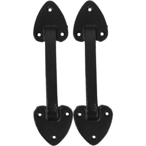 Set di 2 maniglie per porte in ghisa nera per cancelli in legno, porte da garage e armadi - Maniglie robuste e lunghe -Crezuo