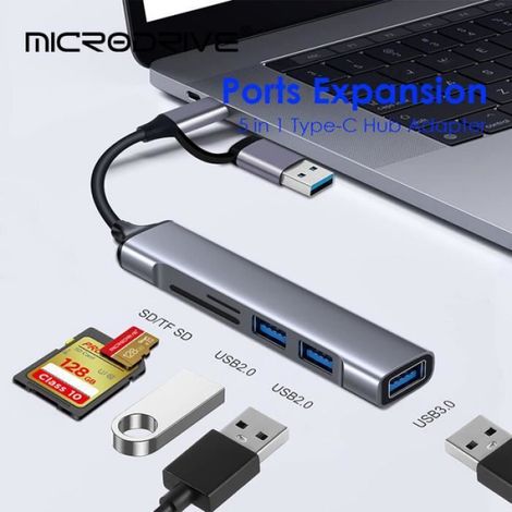 Adaptateur 6 En 1 - USB-C Micro USB Lecteur Carte SD TF - Pour Ordinateurs Portables - 1 Pièce