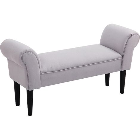 Banc de lit rembourré gris 102 x 36 x 51 cm, banquette d'entrée assise confortable en mousse, pieds en bois massif (1/5)