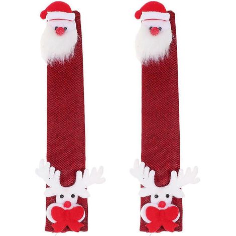 Lot de 2 housses de poignées de réfrigérateur de Noël, décorations créatives pour poignées de porte, housses de poignées d'appareils de cuisine en lin, style 4-30X14CM