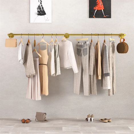 Kleiderstange Gold Industrial Design Wandgarderobe 180 cm für die Wand Garderobenstange Schlafzimmer Flur Garderobe Wandmontage mit 3 Haken (1/5)