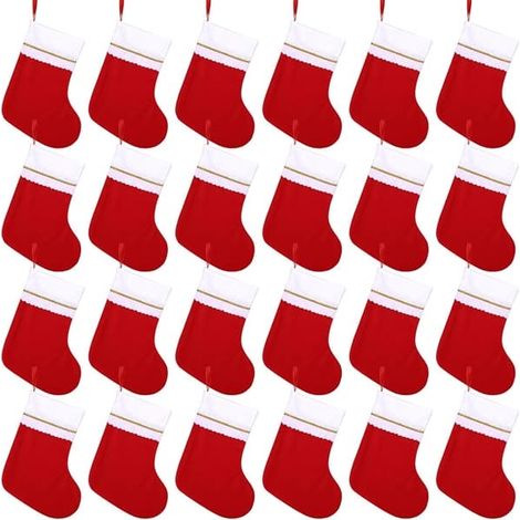 Lot de 12/24 bas de Noël en feutre rouge, 38 cm, à suspendre à la cheminée, pour décorations de Noël (1/5)