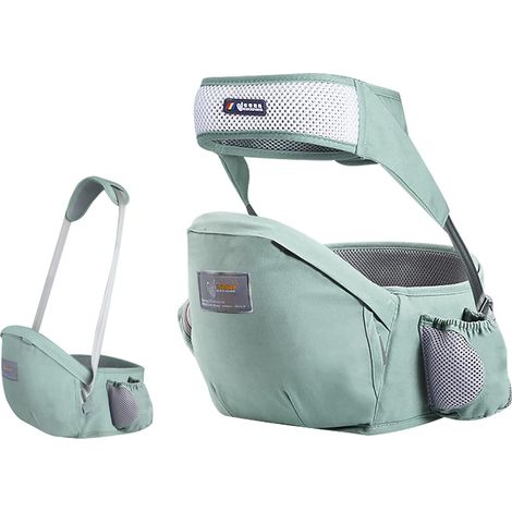 Portabebés ergonómico con asiento de cadera (verde), taburete de cintura frontal con cinturón de seguridad y correa de hombro individual, algodón puro, multiposición para recién nacidos y niños pequeñ (1/5)