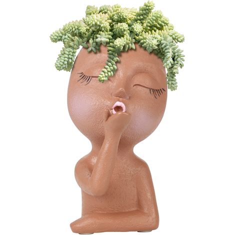 Pot de Fleurs Sculpture Portrait en Résine [Pot de Fleurs Bisou Volant en Résine Sculpture Portrait avec Évocation de Paix et Sérénité, Pot de Plante Fermé Yeux] (1/5)