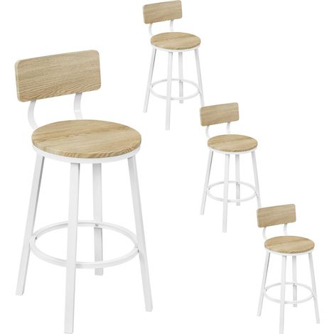 WOLTU Set di 4 Sgabelli da Bar con Schienale in Stile Industriale Vintage con Poggiapiedi Forma Rotonda, Effetto legno chiaro