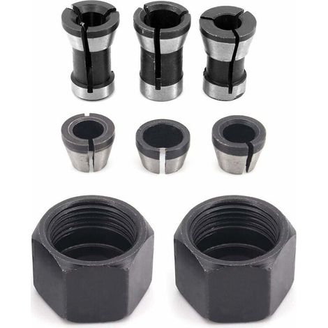 Bardusch-6 Pièces HSS Tête de Mandrin, 6 mm 6.35 mm 8 mm Tête adaptateur Convertisseur pour perceuses Machine de Gravure, pour rogneuse Menuiserie électrique Pince de routeur Titulaire +2 écrous (1/5)