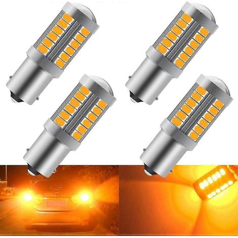 Lot de 4 ampoules LED ambrées 1156 pour voiture, 900 lm, ultra-lumineuses, pour clignotants avant et arrière, 12-30 V, 3,6 W (1/3)