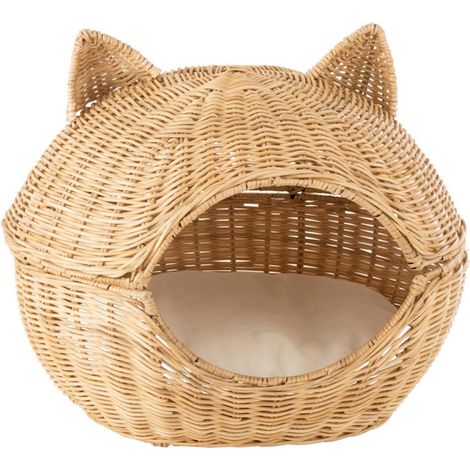 Panier pour Chat en Rotin "Coussin" 60cm Beige (1/2)