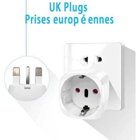 2-teiliges UK-Steckeradapter-Set, Reiseadapter Frankreich-UK, Steckeradapter für Irland, England, Schottland, Dubai, Malta, Typ-G-Adapter (Weiß) (1/5)