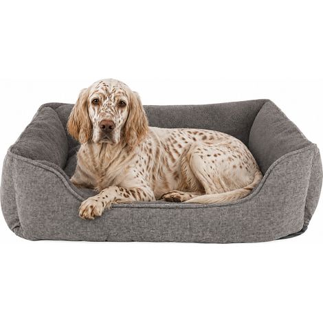lionto Hundesofa, modernes Hundebett mit rutschfester Unterseite, abnehmbarem Bezug & Plüsch-Innenmaterial, 90x75 cm, grau (1/5)