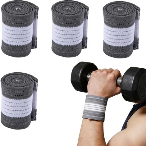 4Pcs Protège-Poignet Respirante, Bandage Élastique Ajustable, Sangles de Poignet Élastiques en Polyester Respirant, pour le Tennis, la Gym, Fitness Wrist Wraps pour Homme et Femme (Gris/Blanc) (1/5)
