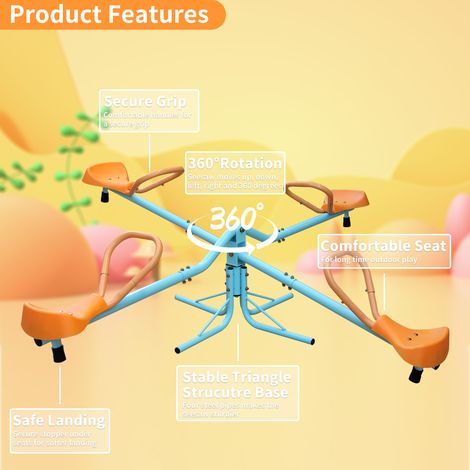 Balançoire 182,88 cm pour 4 enfants, portique de jeu extérieur/jardin/école, antidérapant, bleu et orange, équipement de loisirs (1/5)